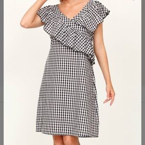 SOLD Black & White Gingham Ruffle Midi Dress, M